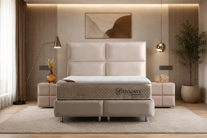 Lit Coffre SIDNEY Velours Beige