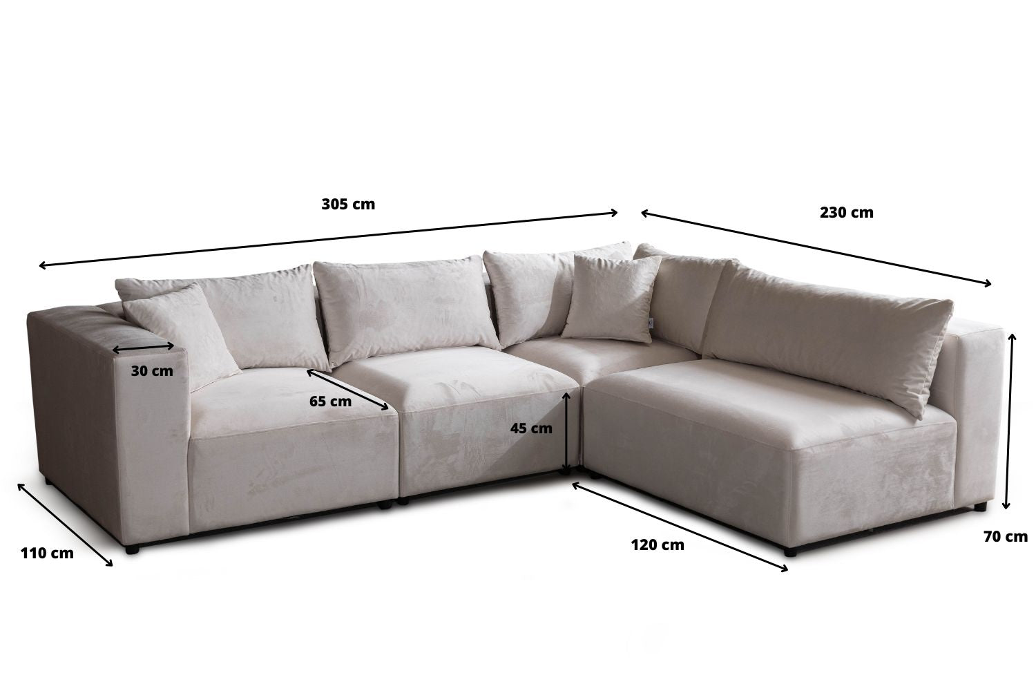 Canapé AZRA Modulable Velours Blanc Cassé