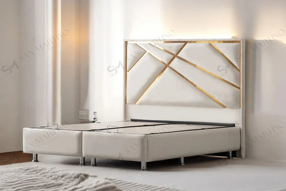 Lit Coffre PARMA Velours Beige Clair