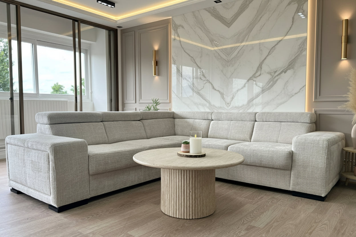 Canapé Karola Convertible Tissu Marbella Crème