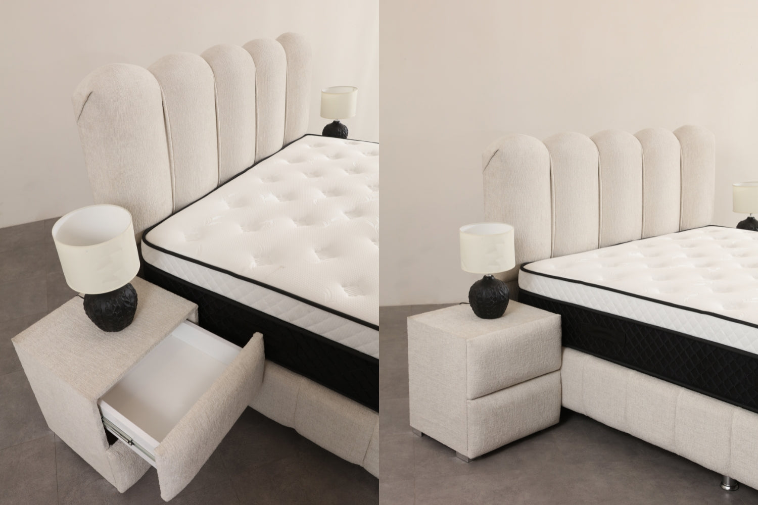 Lit Coffre EVA Chenille Blanc Cassé