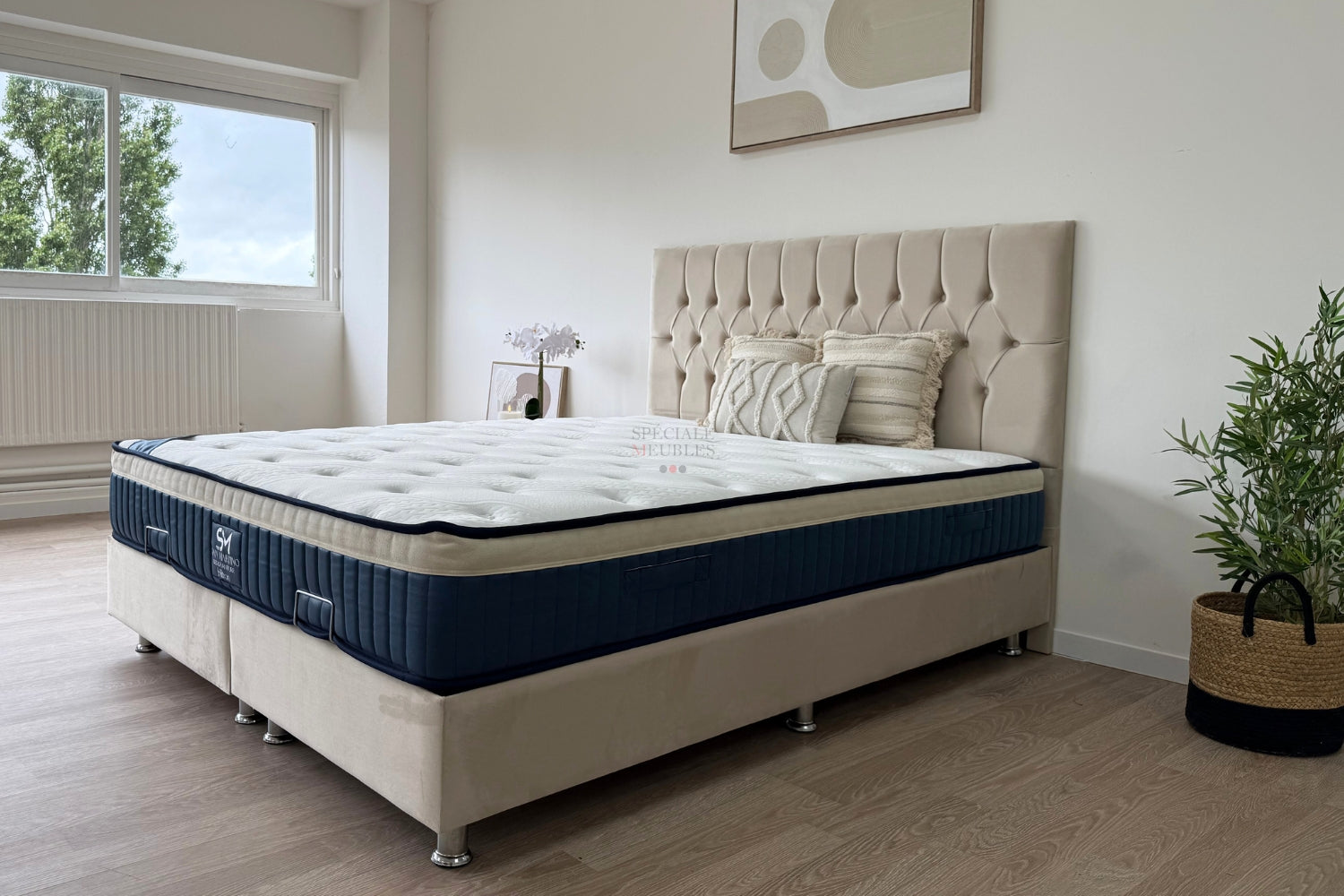 Lit Coffre HUGO Velours Beige