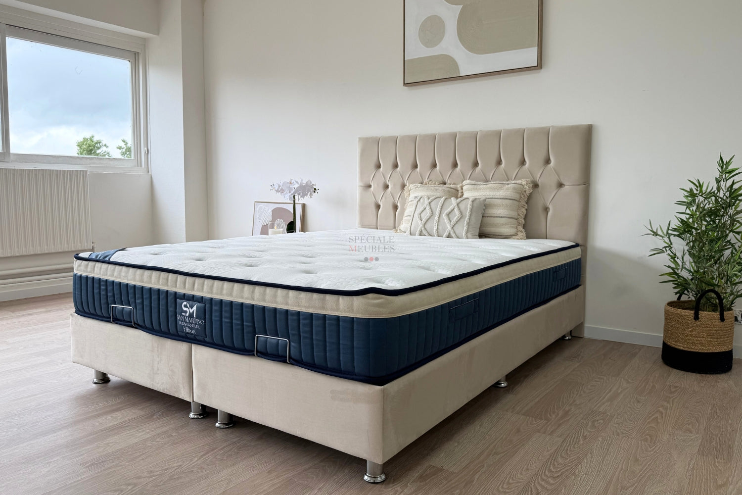 Lit Coffre HUGO Velours Beige