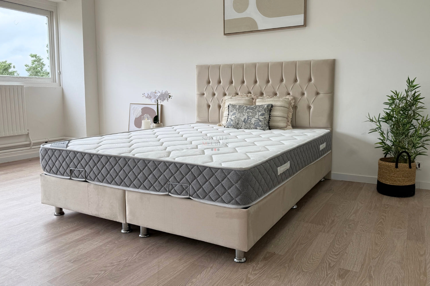 Lit Coffre HUGO Velours Beige