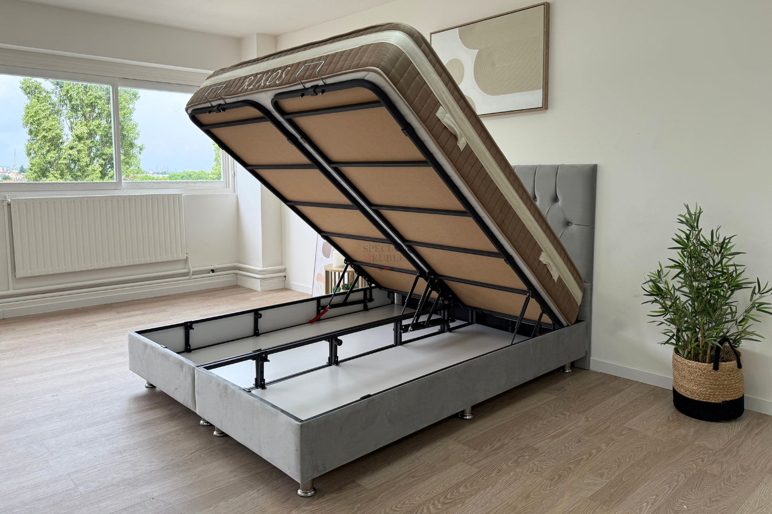 Lit Coffre HUGO Velours Gris