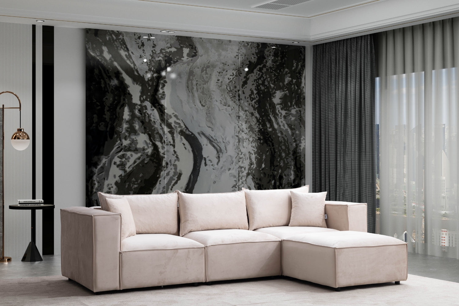 Canapé Elégance Velours Modulable 3+1 Pouf