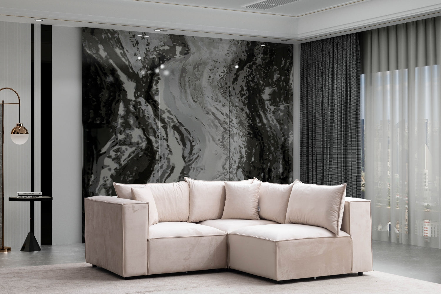 Canapé Elégance Velours Modulable 3+1 Pouf