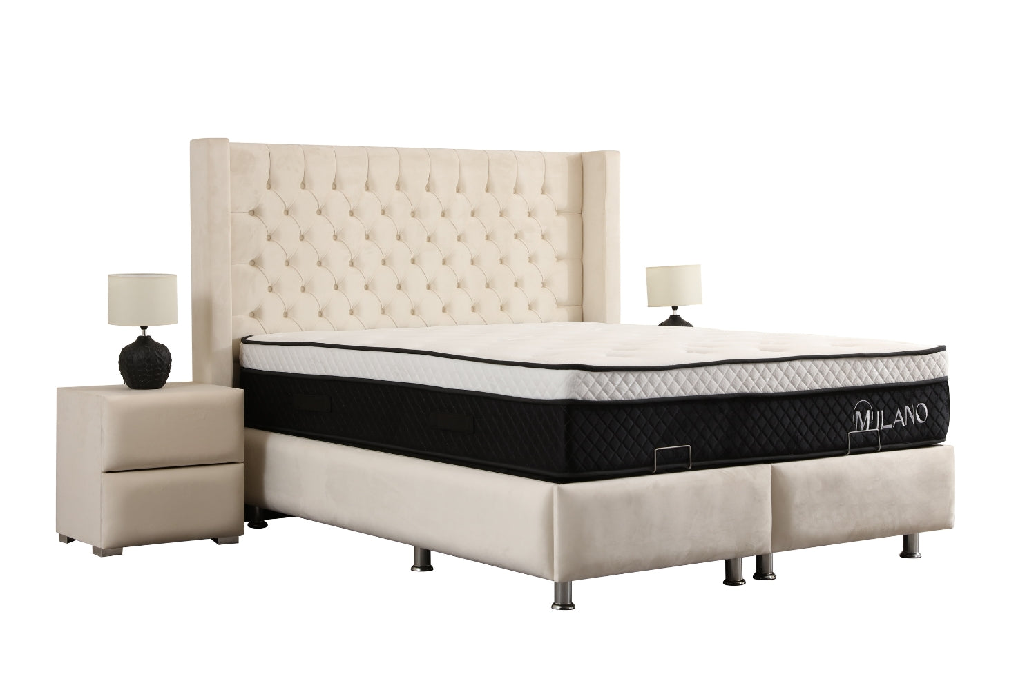 Lit Coffre BIANCA Velours Blanc Cassé