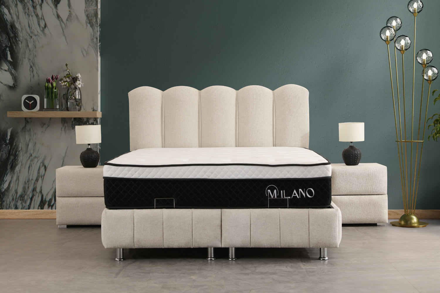 Lit Coffre EVA Chenille Blanc Cassé