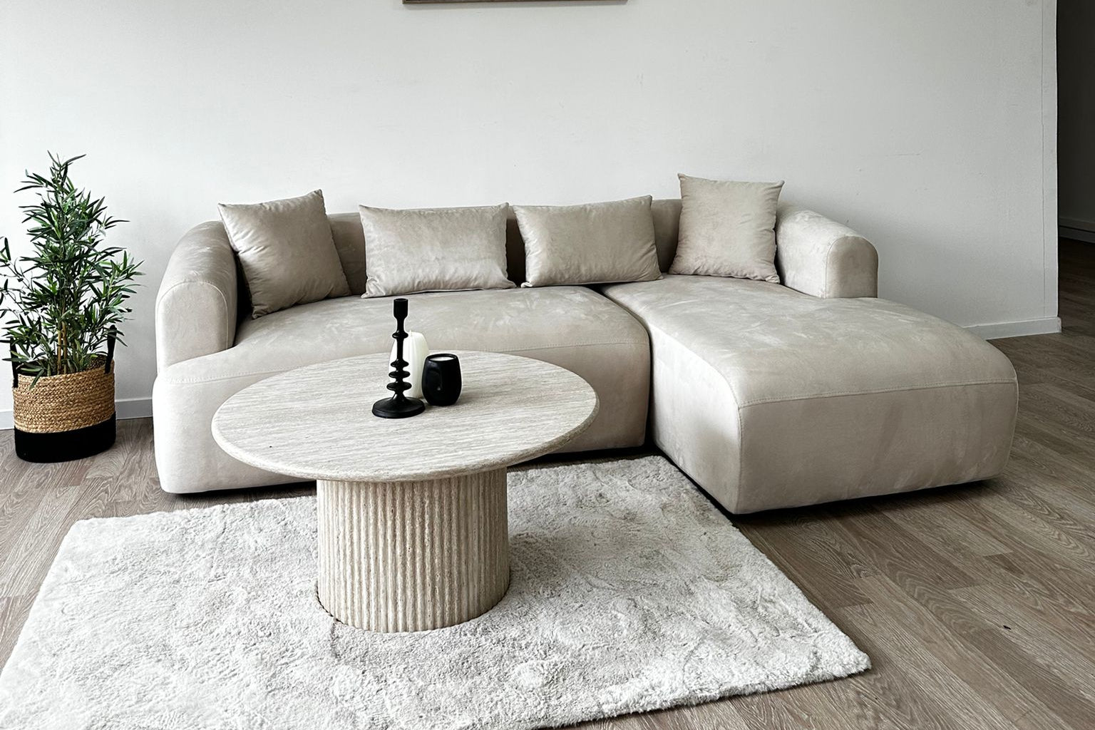 Canapé d'Angle Ela Velours Beige