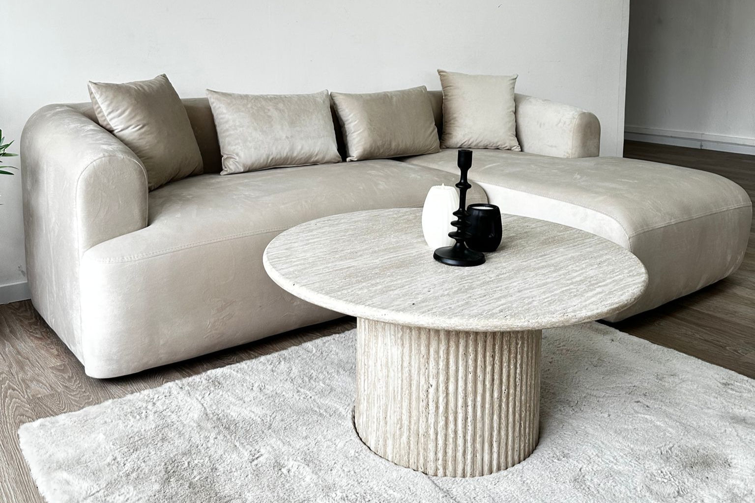 Canapé d'Angle Ela Velours Beige