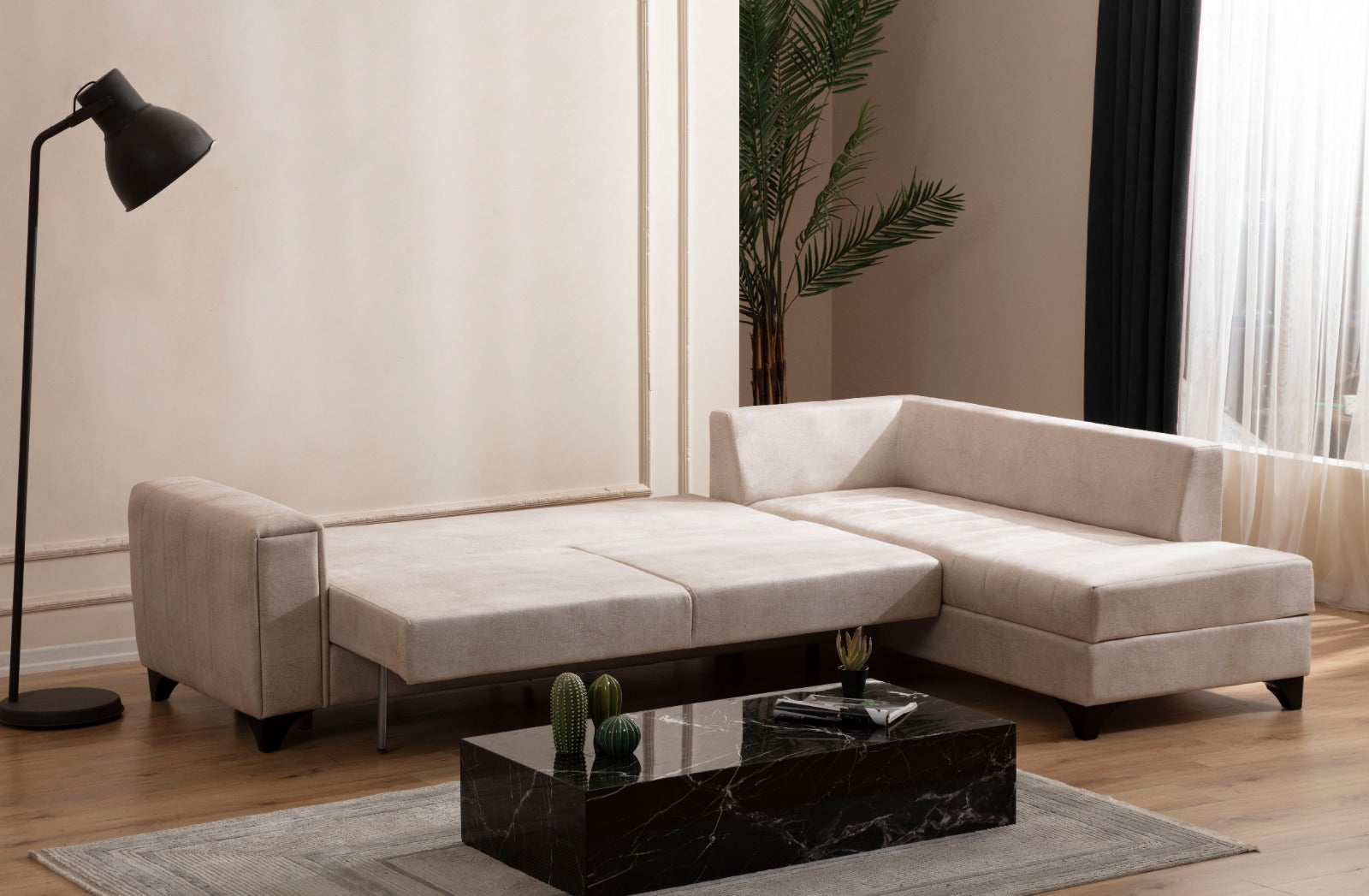 Canapé Paola Velours Beige Angle Droit