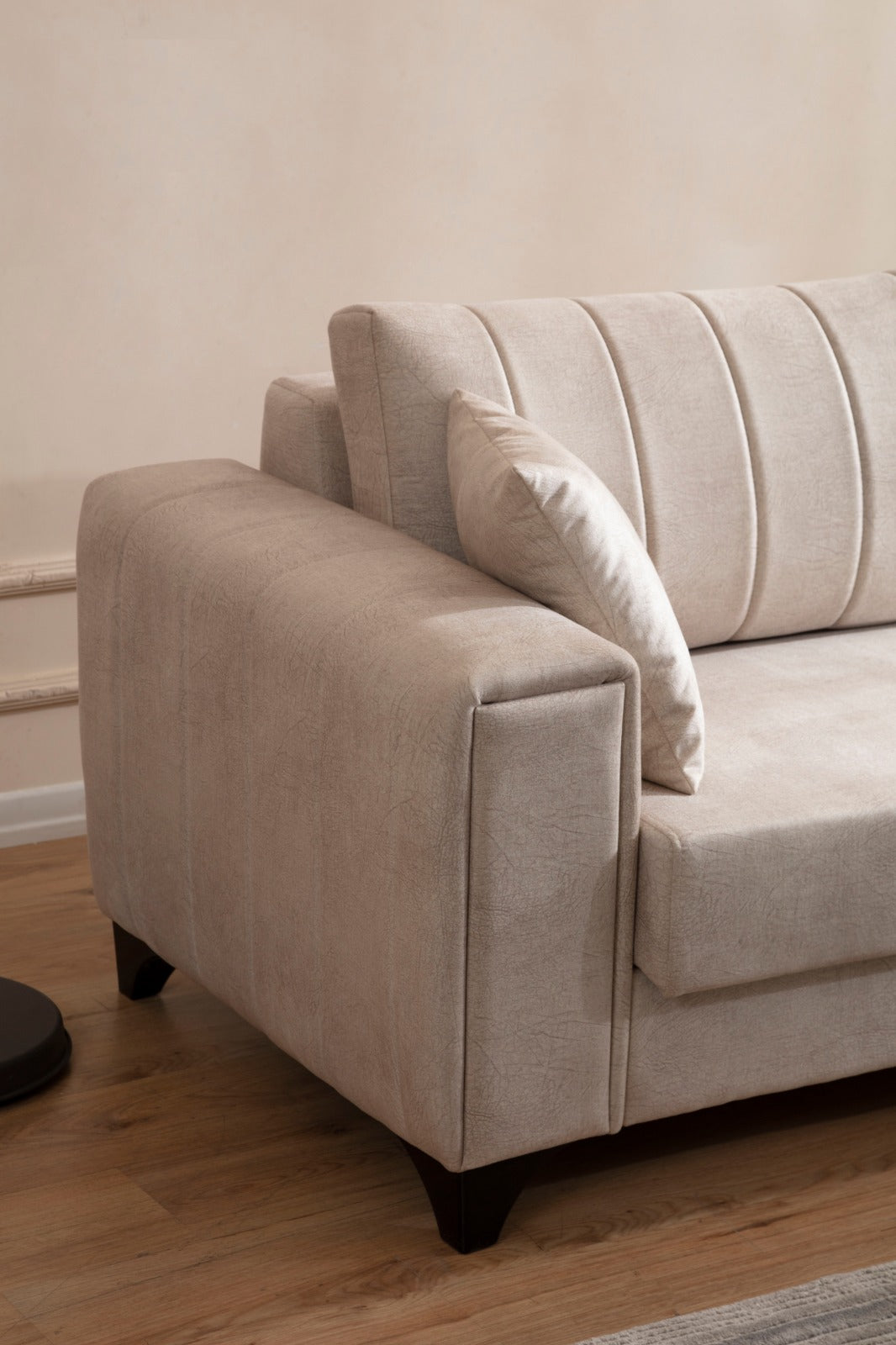 Canapé Paola Velours Beige Angle Droit
