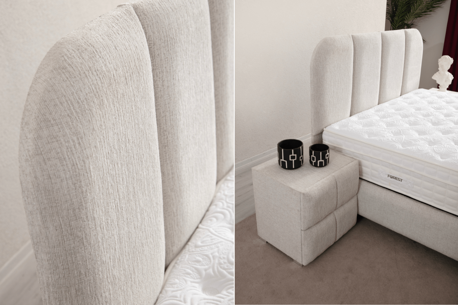 Lit Coffre ELEN Chenille Blanc Cassé