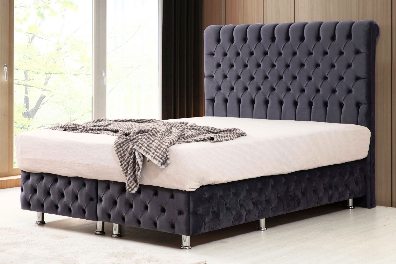 Lit Coffre LUNA Velours Gris Anthracite