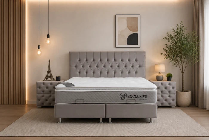 Lit Coffre HUGO Velours Gris