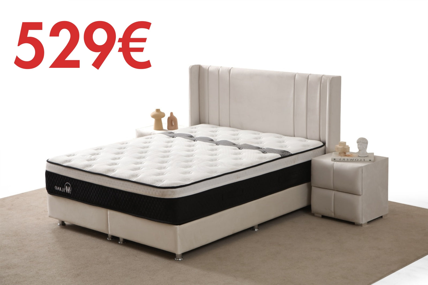 Lit Coffre ALMA BLANC CASSE - Velours