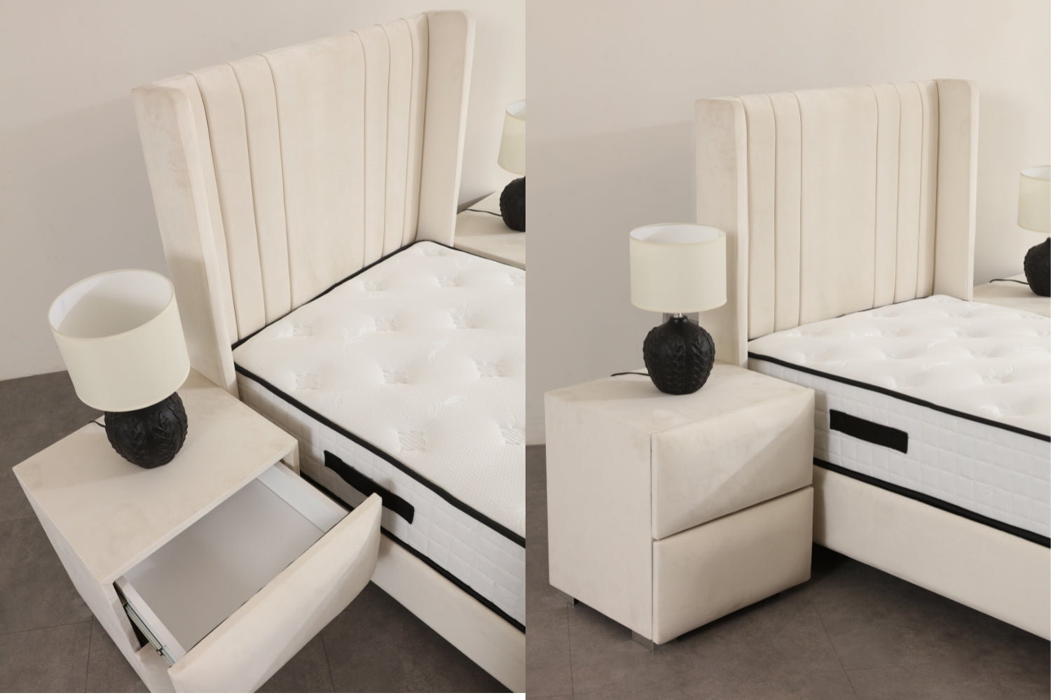 Lit Coffre Enfant ALMA Velours Blanc Cassé