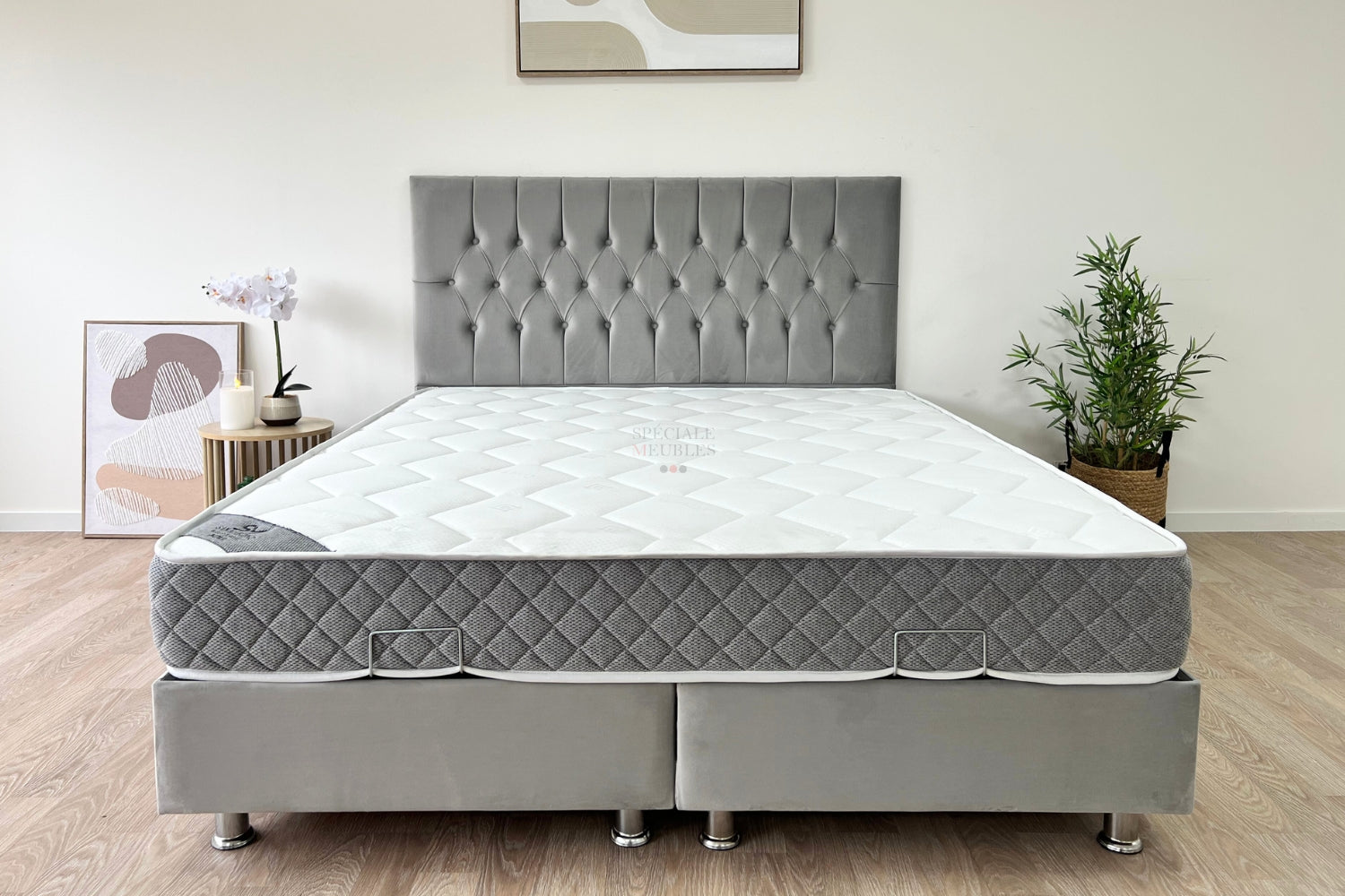 Lit Coffre HUGO Velours Gris