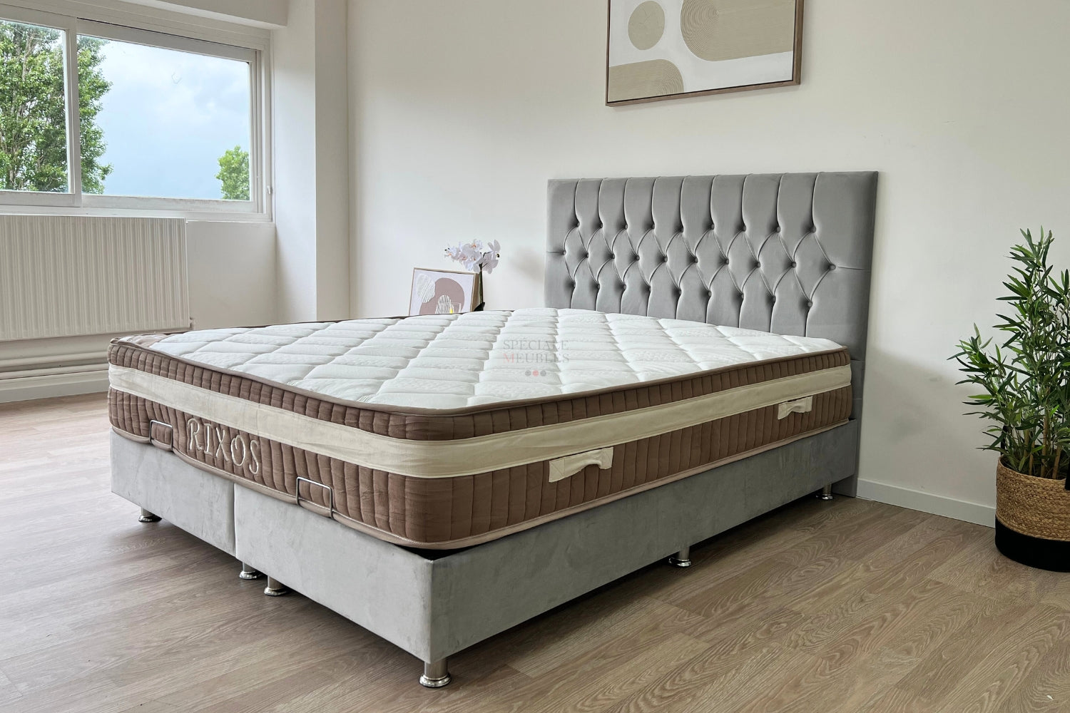 Lit Coffre HUGO Velours Gris