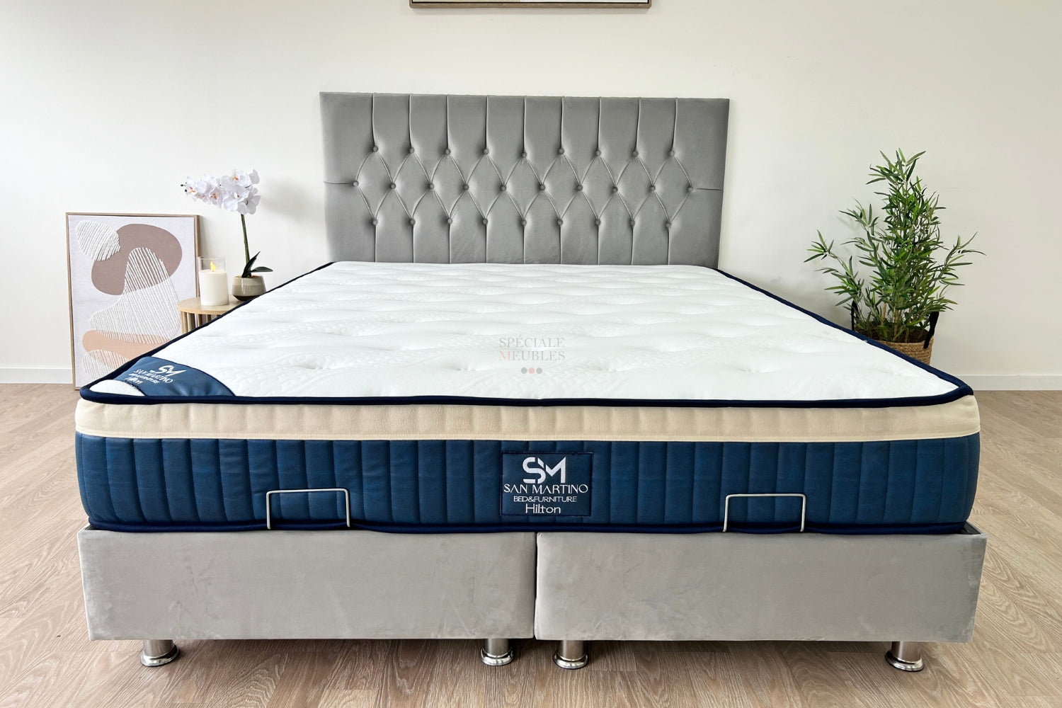 Lit Coffre HUGO Velours Gris